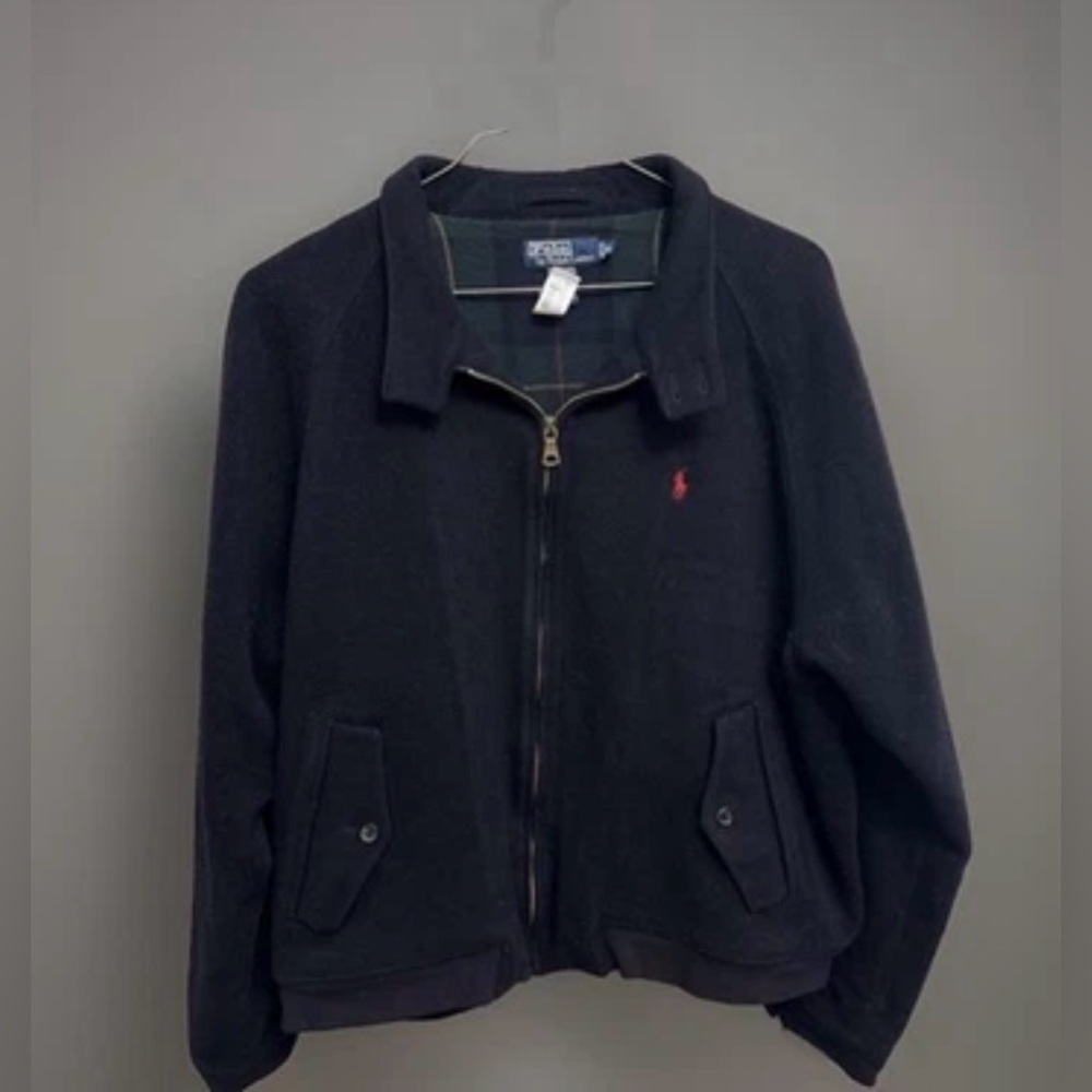 VTG Polo Ralph Lauren Blk/Plaid Flannel Wool/Nylon Harrington Jacket Coat Men XL